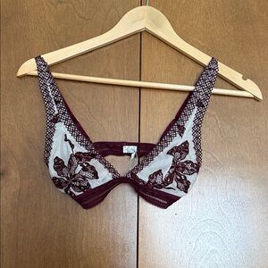 Elegant Lace Bralette in Burgundy and Cream